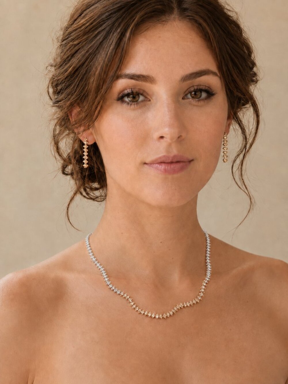 Two-Tone Cubic Zirconia CZ Chevron Statement Necklace Earrings Set